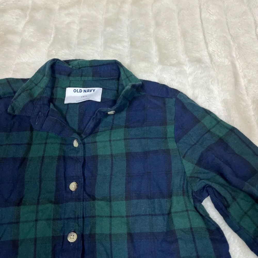 Old Navy Girls S 6/7 Blue Green Plaid School Preppy Lumberjack Fall Winter Dress